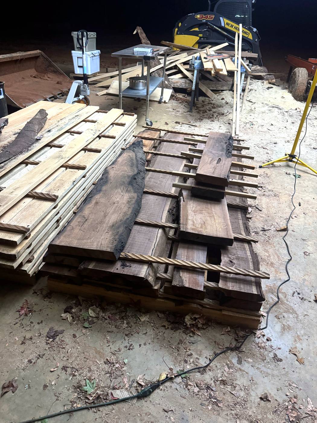 Air-dried lumber, stickered and stacked