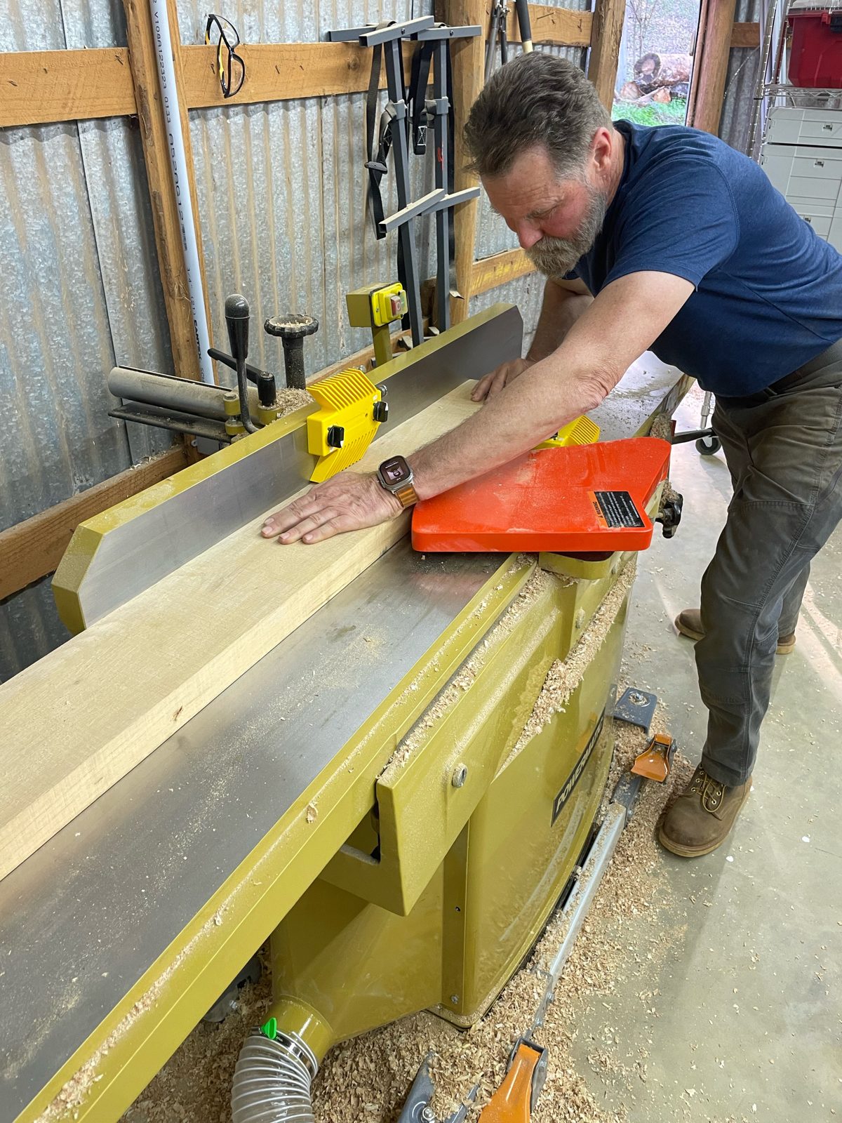 Jim flattening a board on the jointer